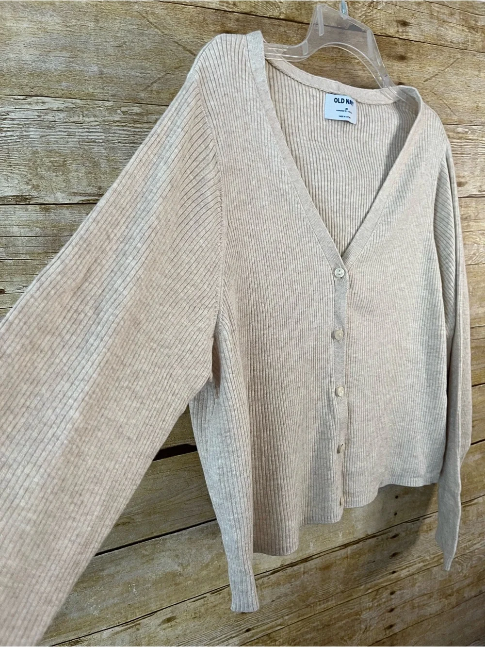 Old Navy Women's Cropped Beige Ribbed V-Neck Button-Front Cardigan EUC Size 2X